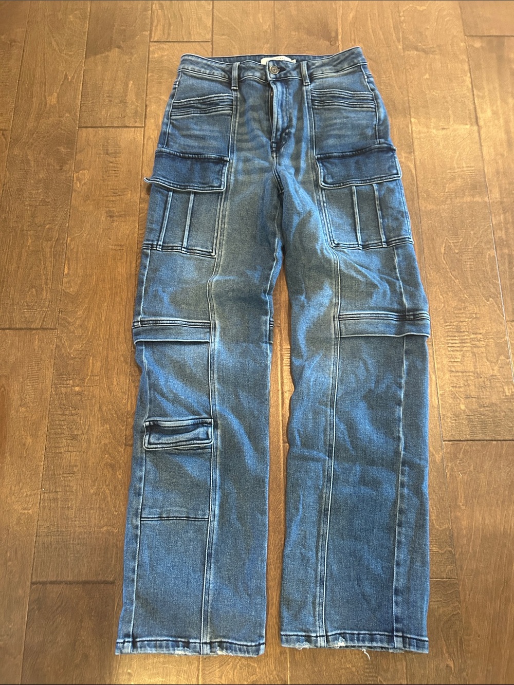 Women's Blue Cargo Denim Jeans with Utility Pockets